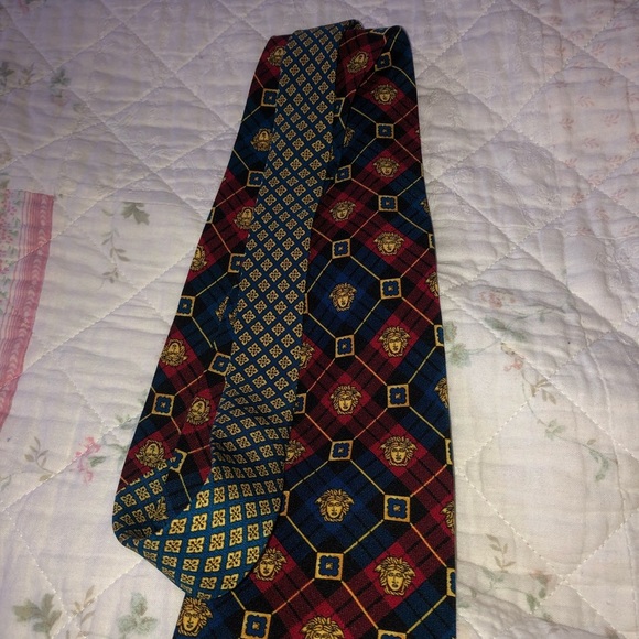 Versace Gold and Blue Silk Accessory Tie - Picture 7 of 9